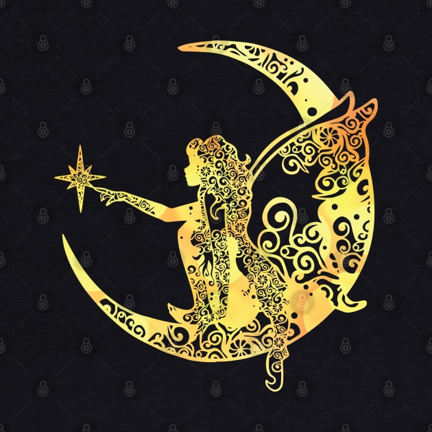 Fairy Moon Star Mandala Magical Color Light Art by Rosemarie Guieb Designs